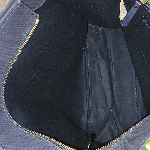 Kate Spaded Striped Navy Blue Canvas Leather Tote Shoulder Bag - Picture 8 of 12